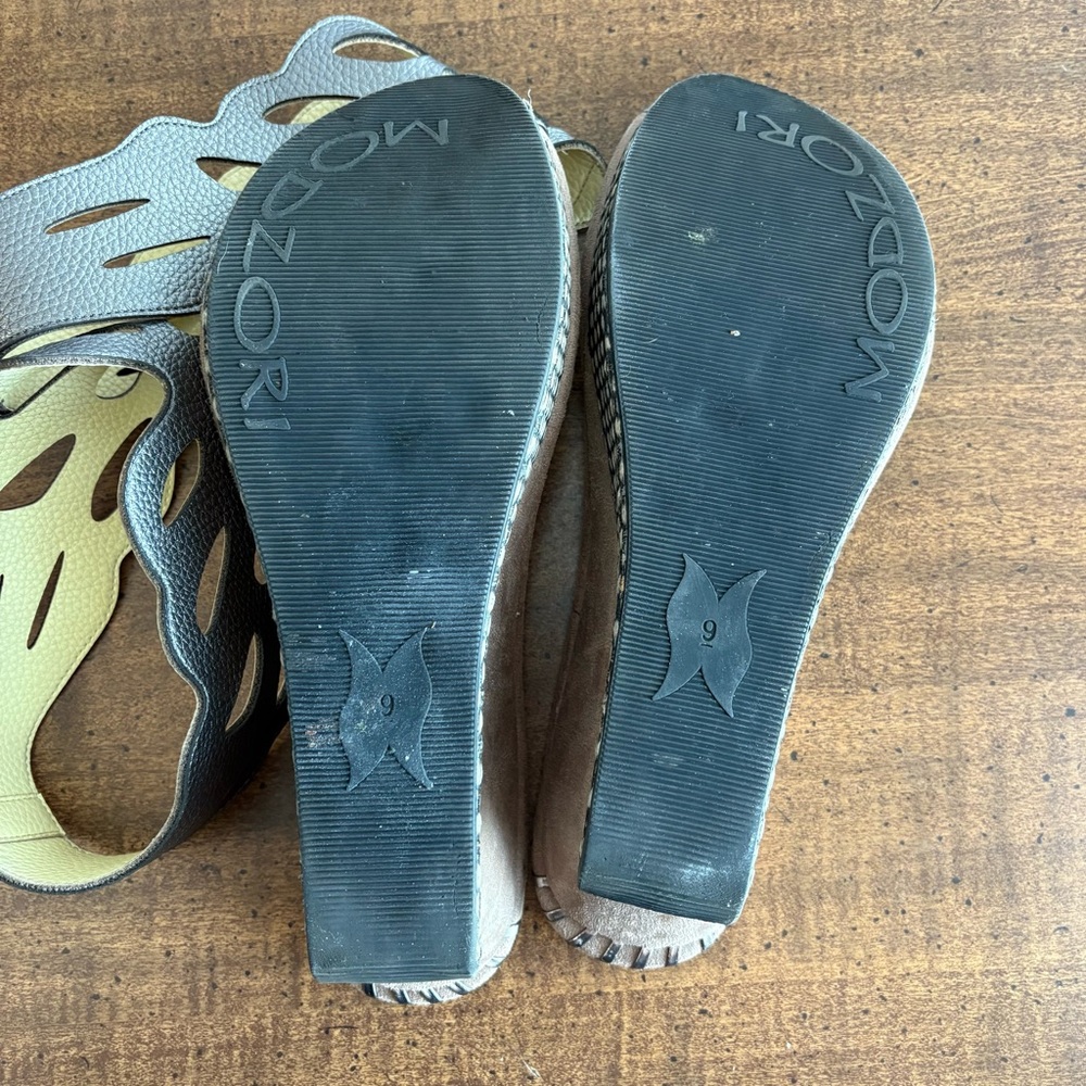 Modzori Troya 2-in-1 Reversible Thong Wedge Sandals Women 9 Pewter & Butter Cl - Picture 7 of 7